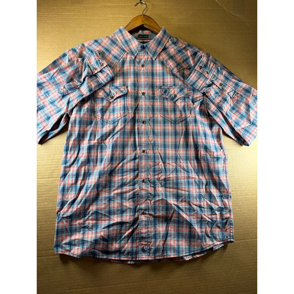 Cody James Western Shirt Mens Large Blue Red Plaid Snap Front Regular Fit Yoke - Picture 5 of 7